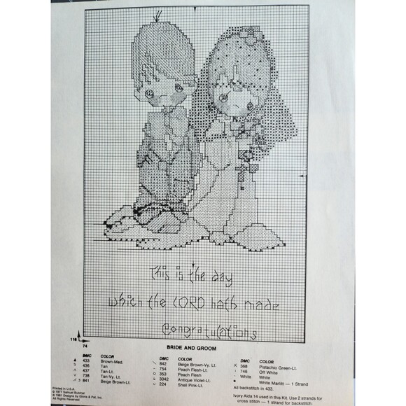 Vintage 1978 Charles Craft Precious Moments Cross Stitch Kit BRIDE GROOM B17 - Picture 3 of 5